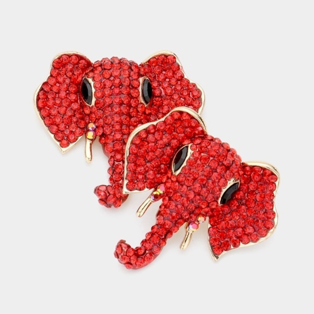 Gold red Crystal stones elephant head earrings